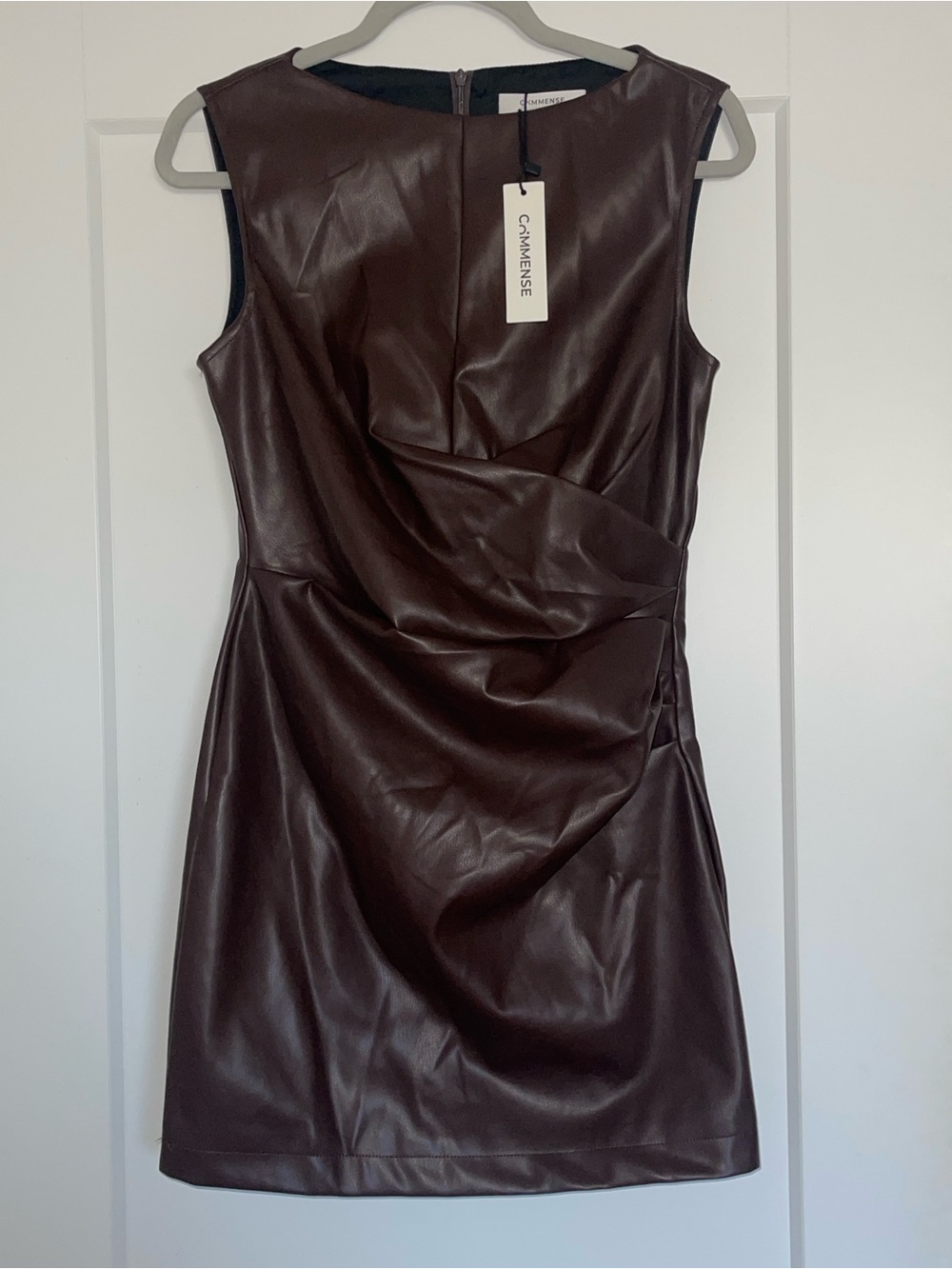 Faux Leather Sleeveless Sheath Dress in Dark Brown (Small) - Picture 3 of 6